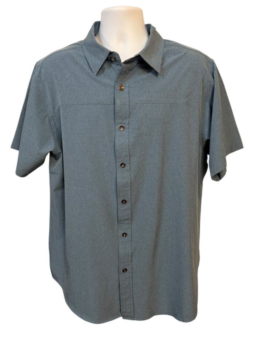 Victory Sportswear Blue Button UP Shirt L Stretch Short Sleeve